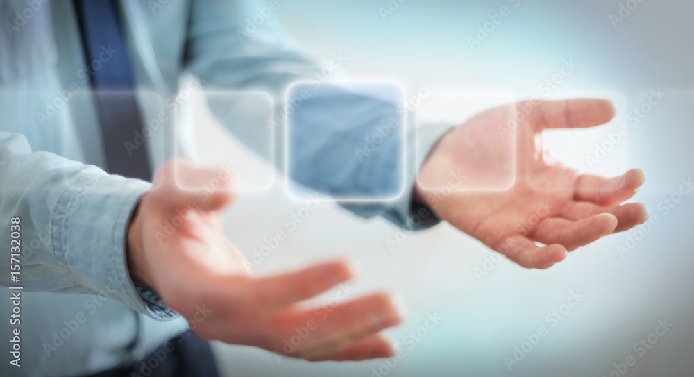 Wall mural businessman surfing on internet with digital tactile interface 3d rendering