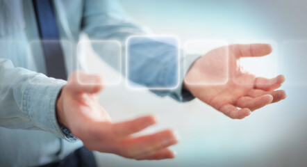 Businessman surfing on internet with digital tactile interface 3D rendering