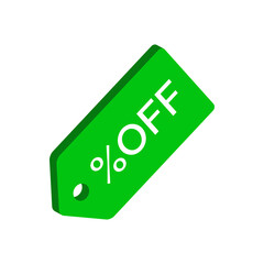 Discount tag symbol. Flat Isometric Icon or Logo. 3D Style Pictogram for Web Design, UI, Mobile App, Infographic.