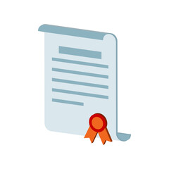 Diploma scroll, certificate symbol. Flat Isometric Icon or Logo. 3D Style Pictogram for Web Design, UI, Mobile App, Infographic.