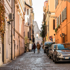 ROME. People on the street with view on Coliseum in Rome, one of