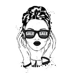 Beautiful girl with glasses. Vector illustration. Fashion & Style. Sale.