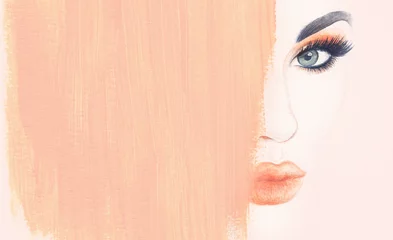Poster Make up. Woman face and place for text. Fashion illustration. Watercolor painting