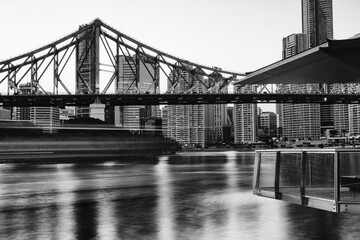 Fototapeta na wymiar The iconic Story Bridge in Brisbane, Queensland, Australia. Black and White.