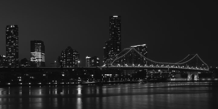 Fototapeta The iconic Story Bridge in Brisbane, Queensland, Australia. Black and White.