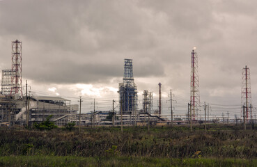 oil refinery on the dark sky background