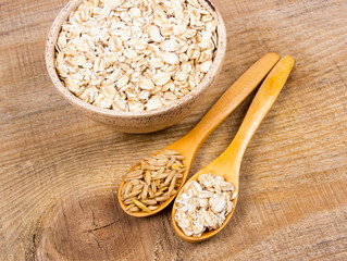 Oatmeal and oatmeal. Close up.