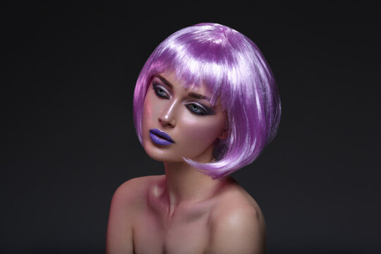 Beautiful girl in purple wig