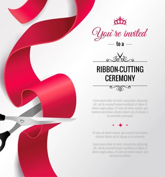 You are invited invitation card with curving ribbon and copy space. Grand opening concept. Vector illustration