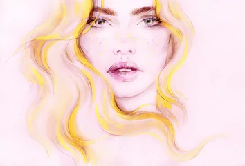 Poster  Woman with long hair. Fashion illustration. Watercolor painting