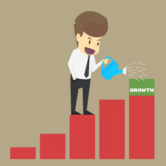 A business man water car graphs, the growth of income