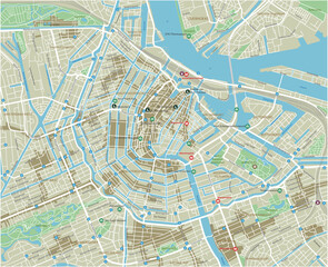 Vector city map of Amsterdam with well organized separated layers.