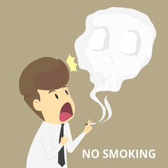 A businessman shocked man skull smoke, smoking is prohibited