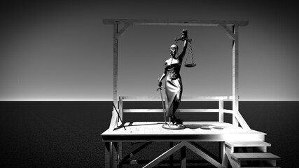 Lady of justice on gallows 3d rendering