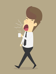 Obraz na płótnie Canvas A businessman loosen the sleepy, drink coffee