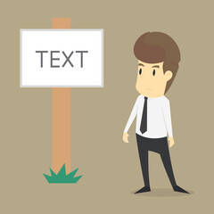 A business stand to see label