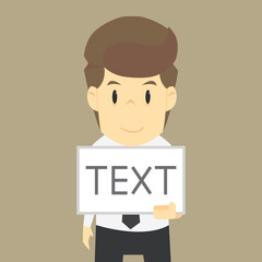 A business man pointing signs held