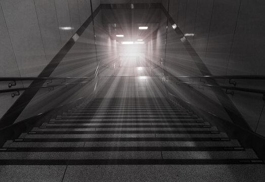 Stairs leading out of  subway to the city. Concept of success.