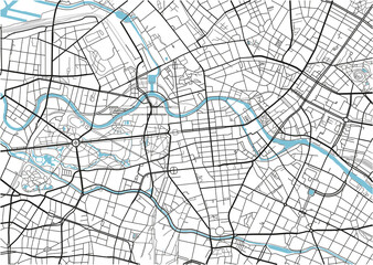 Obraz premium Czarno-biała mapa miasta Berlin z dobrze zorganizowanymi oddzielnymi warstwami.