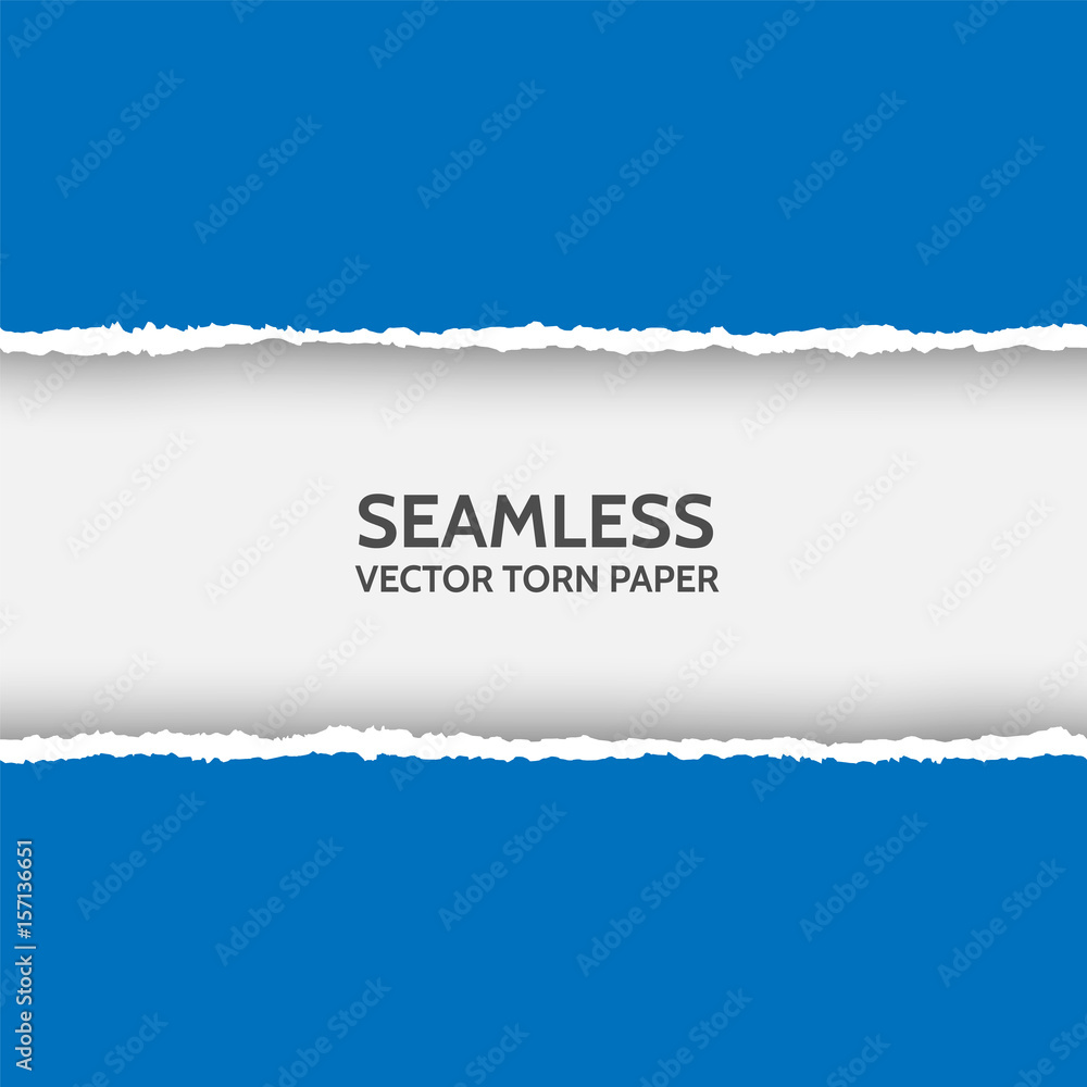 Leinwandbilder vector seamless torn paper on white background. isolated ripped blue paper edges with soft shadow. t