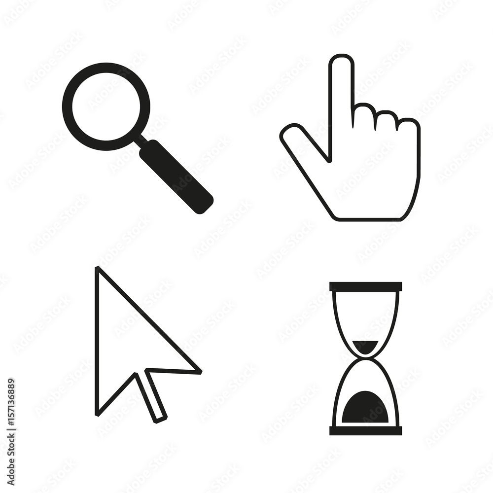 Poster mouse cursors magnifier and arrow and finger