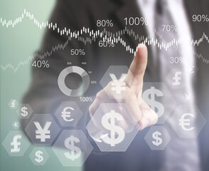  financial symbols coming from hand