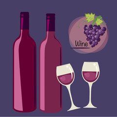 Colorful design with bottles and glasses.	