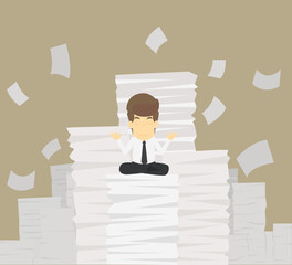 Businessman meditating on a pile of documents Division
