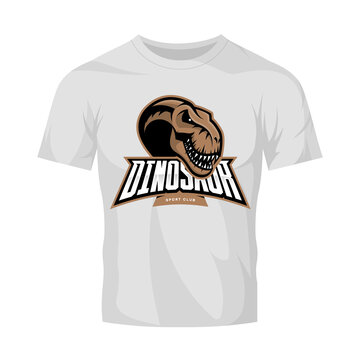 Dinosaur head sport club vector logo concept isolated on white t-shirt mockup. Modern team badge mascot design.
Premium quality wild reptile t-shirt tee print illustration. Monster professional icon.