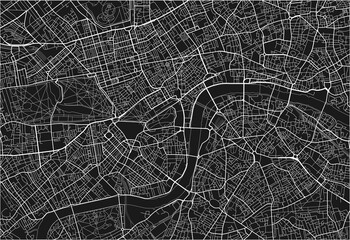 Obraz premium Czarno-biała mapa miasta Londynu z dobrze zorganizowane oddzielne warstwy.