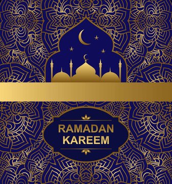 vector background with an ornament and a silhouette Islamic mosque.
Holy month of muslim community Ramadan Kareem background illustration of mosque.