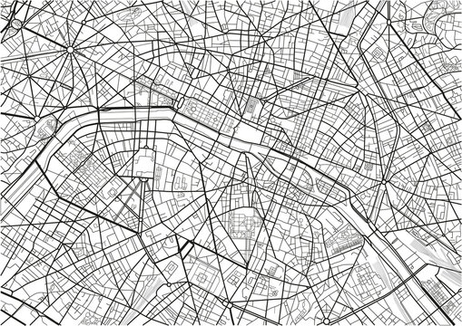 Black and white vector city map of Paris with well organized separated layers.