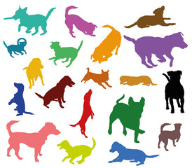 Set of vector colorful dogs silhouettes