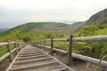 Fototapeta na wymiar Wooden stairway to a crater