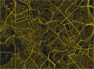 Obraz premium Black and yellow vector city map of Rome with well organized separated layers.