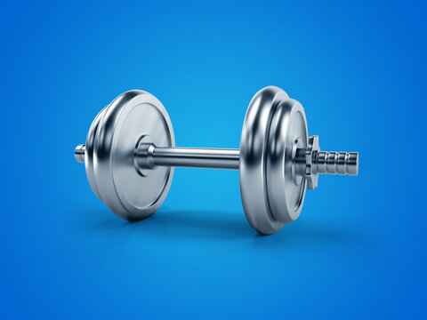 dumbel on blue background 3d