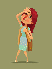 Young woman have heart attack. Vector flat cartoon illustration
