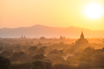 Sunrise in old pagodas field in Bagan Mandalay region, Myanmar (Burmar) - 157142040