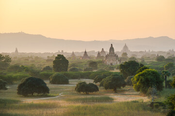 Sunrise in old pagodas field in Bagan Mandalay region, Myanmar (Burmar) - 157142049