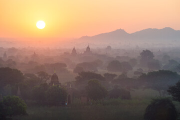 Sunrise in old pagodas field in Bagan Mandalay region, Myanmar (Burmar) - 157142092