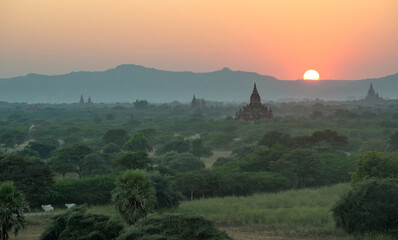 Sunrise in old pagodas field in Bagan Mandalay region, Myanmar (Burmar) - 157142099