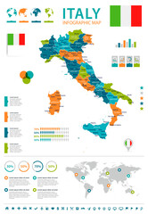 Fototapeta premium Italy - map and flag - infographic illustration