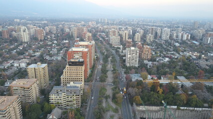 Aerial view of city and park in Santiago, Chile