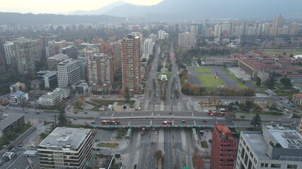 Naklejka premium Aerial view of city and park in Santiago, Chile