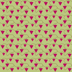 Vector clipart seamless texture with the image of grape brushes lilac with outline and glare on green twigs with a brown vine on a light brown background.