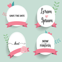 Wedding invitation card design with cute flower templates. Vector illustration