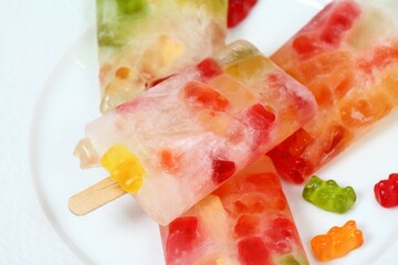 Homemade ice lolly from gummy bears