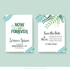 Wedding invitation card design with cute flower templates. Vector illustration