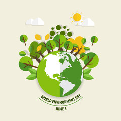 World environment day concept. Green Eco Earth. Vector illustration