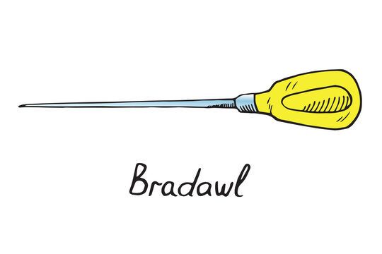 Bradawl, hand drawn doodle sketch in pop art style, vector color illustration
